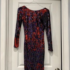 Deep v back dress the population sequin dress